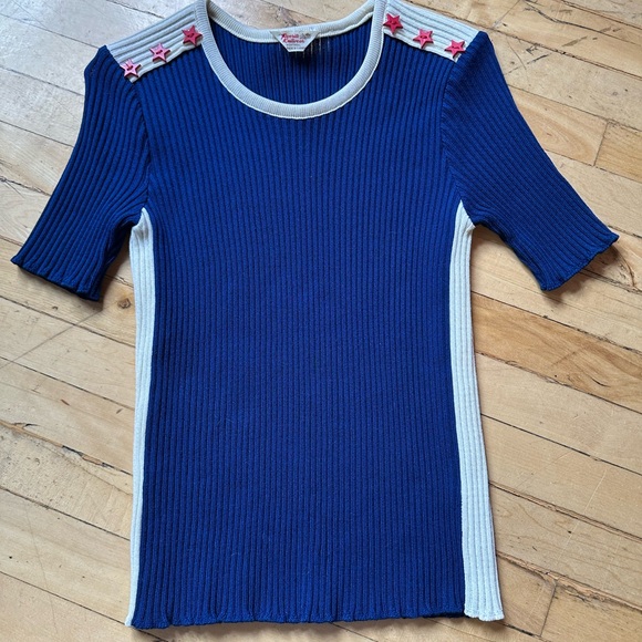 favorite knitwear Tops - Blue and White Ribbed Women's Top